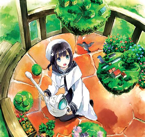 Safebooru Black Hair Blue Eyes Hat Kneeling Original Watering Can