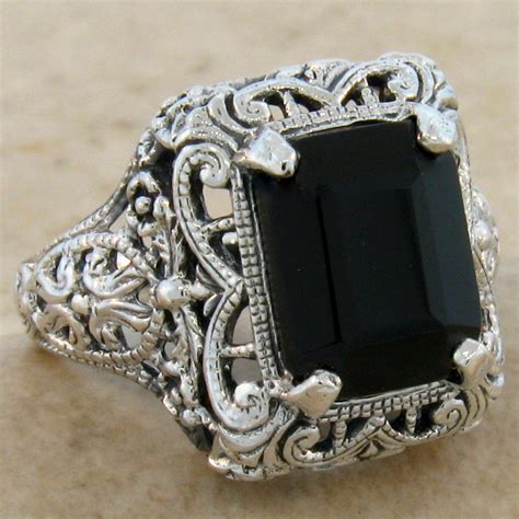 Genuine Black Onyx Antique Design 925 Sterling Silver Ring 584 Ebay