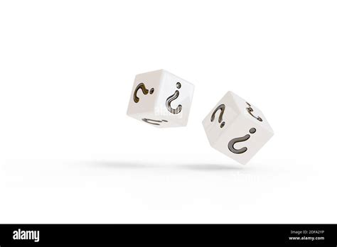 Two Rolling White Dice With Question Marks On Their Faces Isolated On