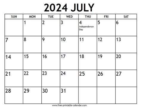 July 2024 Calendar Us Holidays Free Printable