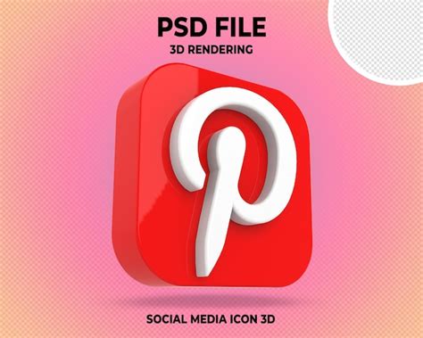 Logotipo Do Pinterest 3d Social Media Transparente Psd Premium