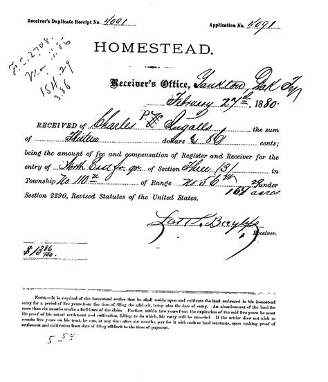 Charles Ingalls Land Claim Homestead Papers For De Smet Good For