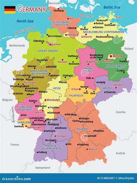 Mapa Vectorial De Alemania Con Divisiones Administrativas Detalladas Y