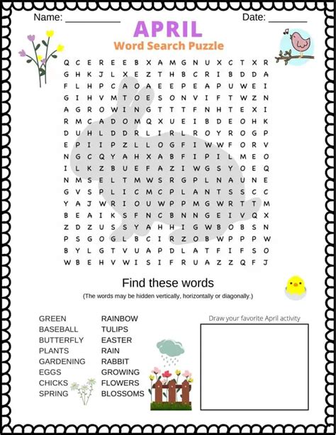 April Word Search Puzzle Free Printable Pdf Puzzletainment Publishing