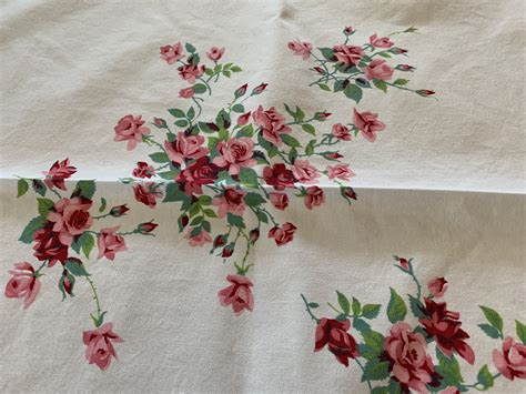 Wilendur Pink Princess Rose Tablecloth Vintage 1950s Printed Cotton