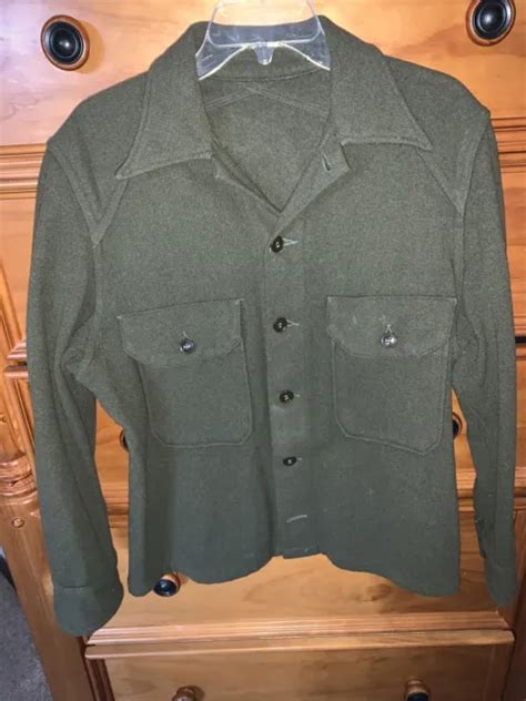 Vintage 1950s 1960s Us Army Field Shirt Flannel Wool M Olive Green