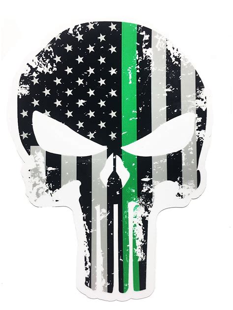 Tattered 5x4 Inch Subdued Us Flag Punisher Skull Decal With Thin Green