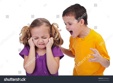 Quarreling Kids Boy Shouting Little Girl Stock Photo 95254813