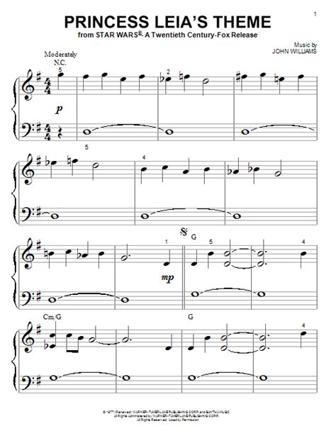 Princess Leias Theme Sheet Music John Williams Big Note Piano