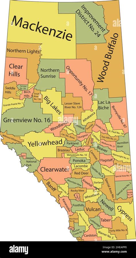Pastel Flat Vector Administrative Map Of Canadian Province Of Alberta