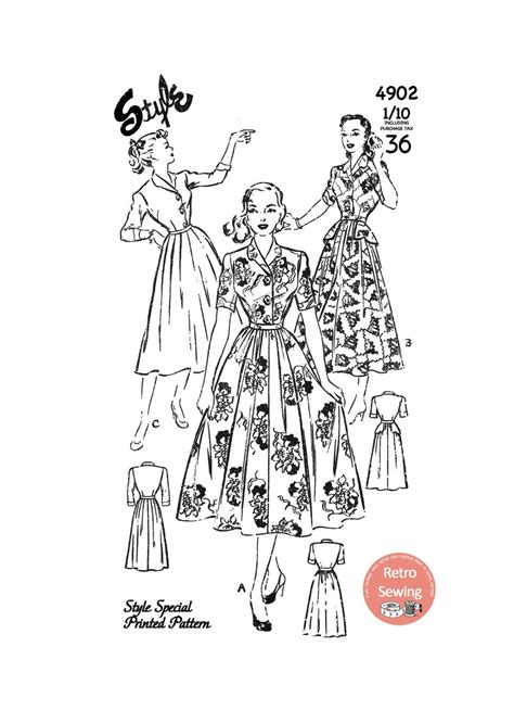 1940s Shirt Dress With Or Without Peplum Vintage Sewing Pattern Bust 36