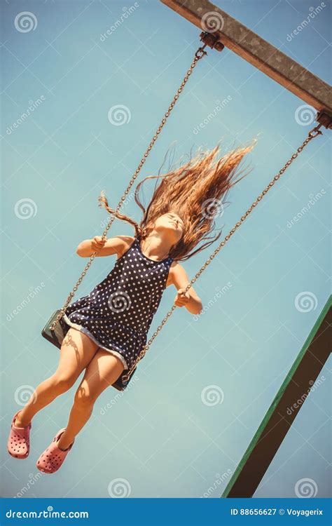 playful crazy girl on swing stock image image of action girl 88656627