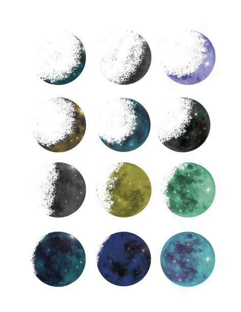 Moon Phases Wall Art Instant Download Printable Moon Phases Etsy