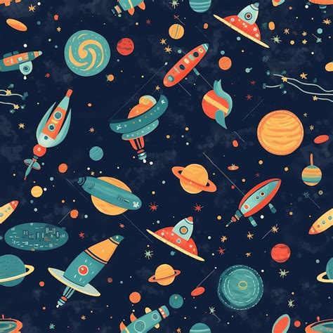 Premium Ai Image Seamless Pattern Of Planets And Stars And Spaceships