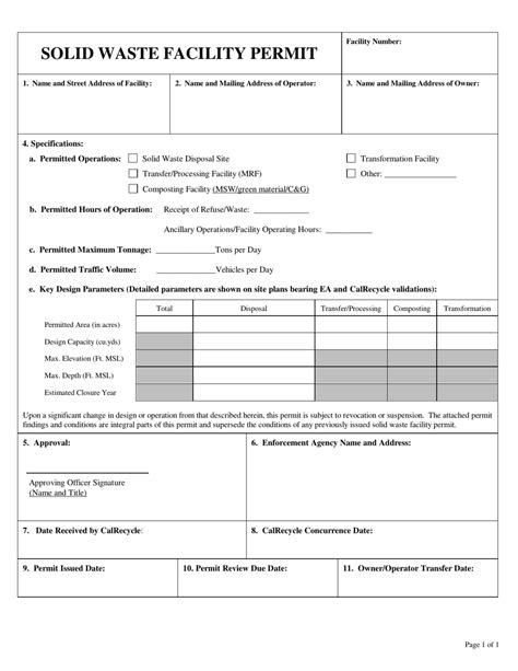 California Solid Waste Facility Permit Reissuance Cover Page Fill Out
