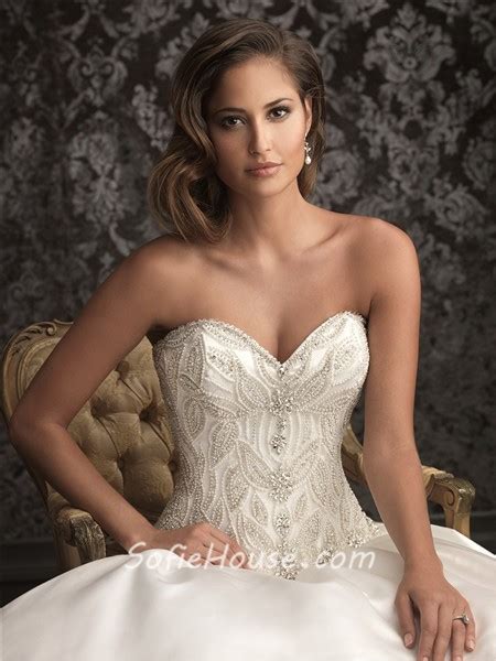 Romantic Ball Gown Sweetheart Satin Unique Beaded Pearl Wedding Dress