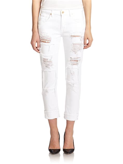 Lyst 7 For All Mankind Distressed Relaxed Skinny Jeans In White