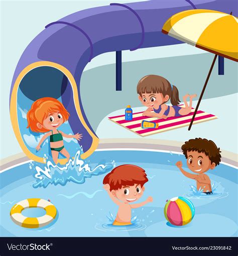 Kids Playing At Swimming Pool Royalty Free Vector Image