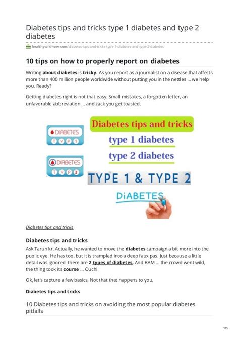 Diabetes Tips And Tricks Type 1 Diabetes And Type 2 Diabetes