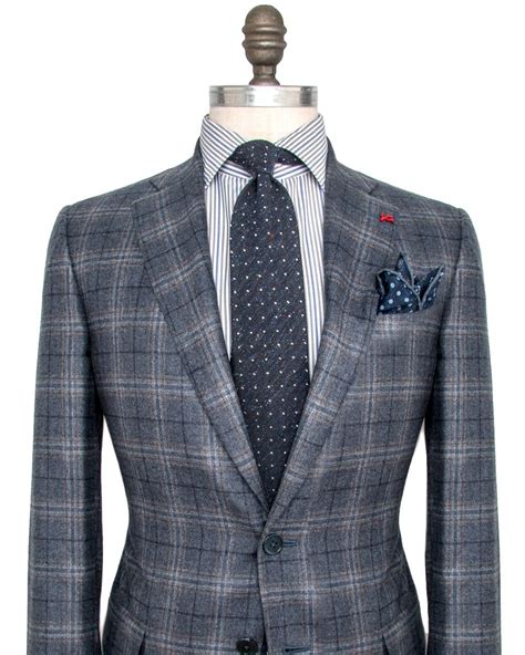 Isaia Blue Plaid Sportcoat 2 Button Jacket Pick Stitch Detailing Notch