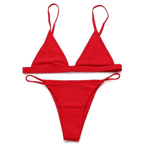 2017 Women Red No Padding Swimwear Bikini Set Brazilian Sexy Lady