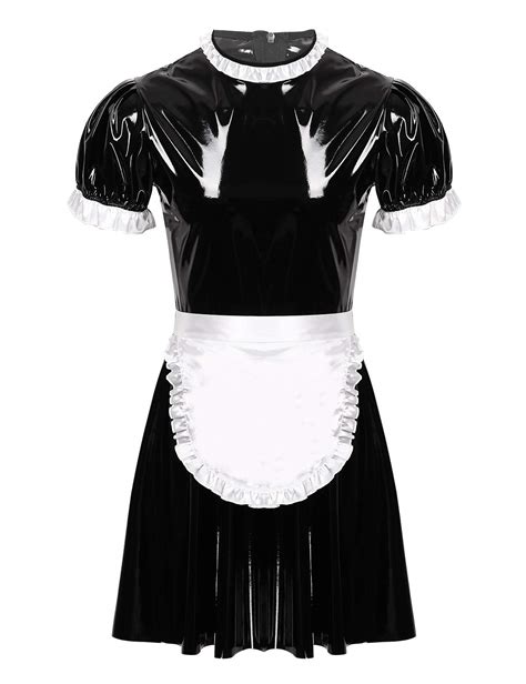 Buy Ranrann Mens Shiny Metallic Sissy Maid Dress Crossdress Uniform Cosplay Fancy Dress With