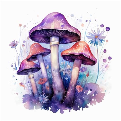 Premium Ai Image Watercolor Purple Magic Mushrooms