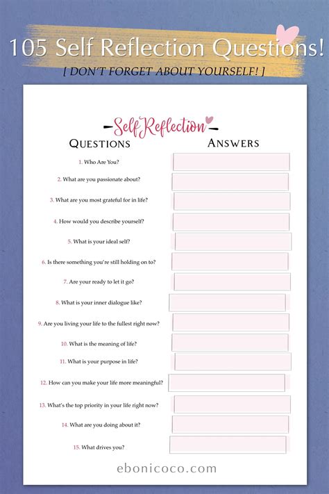 105 Self Reflection Questions A4 Questions To Ask Yourself Etsy