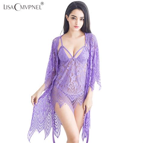 Lisacmvpnel 3 Pcs Hollow Sexy Women Robenightgowng String Sets Long Section Breathable Women