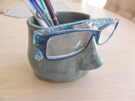 pencil holder eyeglass holder ceramic pottery pencil cup handmade stoneware blue eye glass