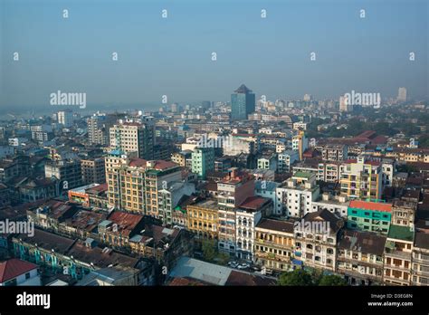 Skyline Of Central Yangon City With Old And New Buildings Rangoon