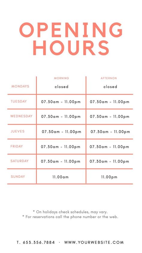 Opening Hours Editable Design Holiday Schedule Templates Going On