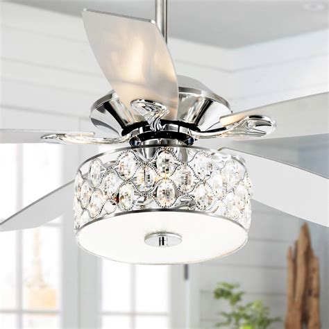 52 Inch Crystal Chandelier Wooden 5 Blade Ceiling Fan With Remote