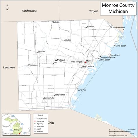 Map Of Monroe County Michigan Showing Cities Highways And Important