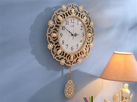 Classic Wall Clock With Pendulum And Bejewelled With Pearls Samikshas