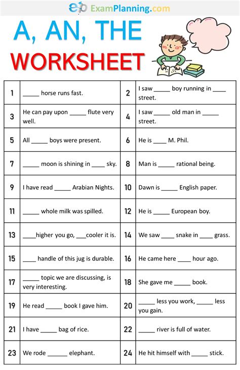 A, An, The Worksheet with Answers - ExamPlanning