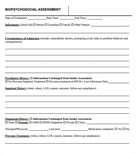 9 Biopsychosocial Assessment Templates Pdf Sample Templates