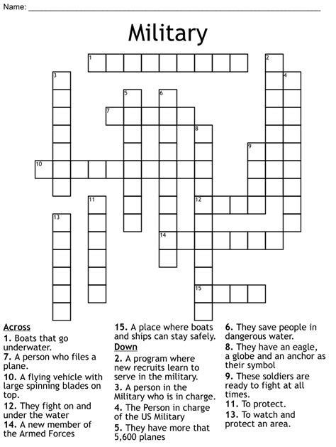 Army Crossword Puzzle Printable
