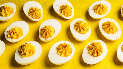 Combine first 12 ingredients (through cayenne pepper) and 8 . Recipe: Deviled Eggs