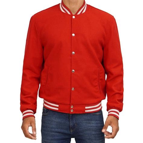 Mens Fleece Baseball Red Varsity Jacket