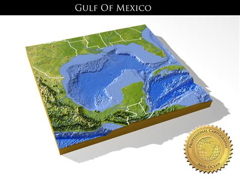 High Resolution 3D Relief Map Of Gulf Of Mexico