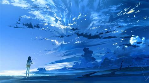 Download 1920x1080 Anime Girl Clouds Scenic Sky