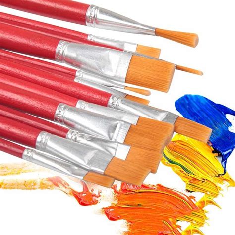 12 Pcs Flat Paint Brush Artist Painting Brushes Nylon Hair Paint Brush