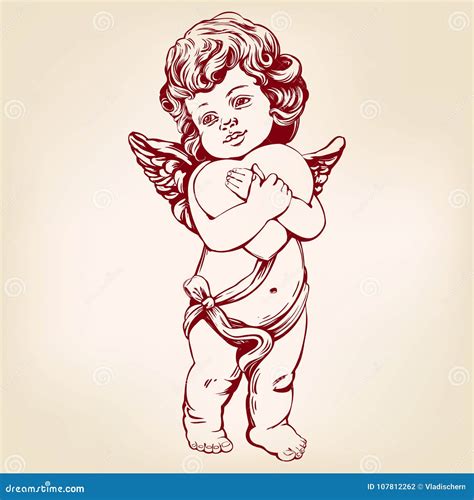 Angel Or Cupid Little Baby Holds A Heart Valentines Day Love