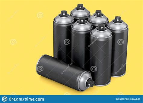Set Of Spray Paint Cans On Yellow Background Spray Bottle And