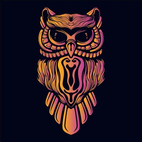 Premium Vector Owl Decorative Face Retro Neon Color Artwork Illustration