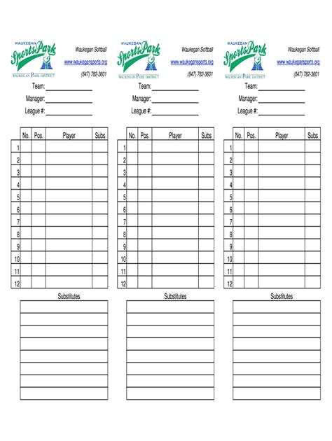 Baseball Lineup Card Template