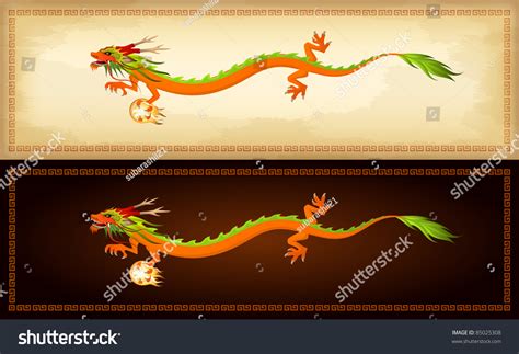 Horizontal Banners With Illustration Of Beautiful Chinese Dragon