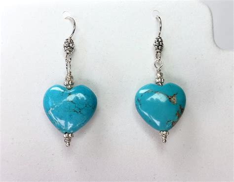 Turquoise Heart Earrings On Sterling Silver Ear Wires Stone Of