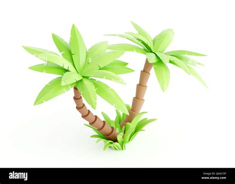 Palm Tree 3d Render Tropical Plant With Green Leaves And Grass For